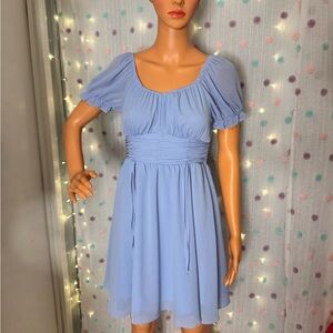 new directions Light Blue Puff-Sleeve Mini Dress